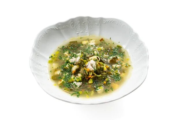 Суп со щавелем и сибасом